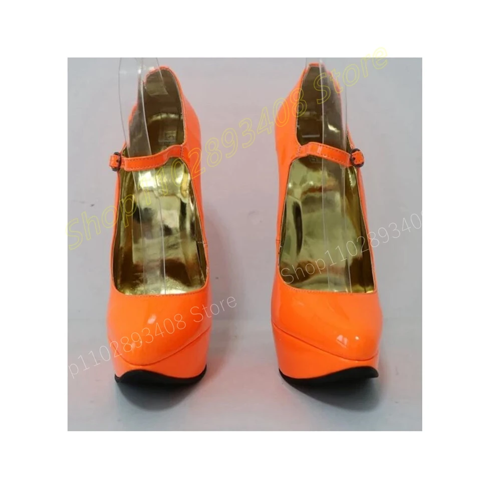 Décolleté Sexy in pelle verniciata arancione punta a punta Stiletto cinturino alto cinturino moda donna scarpe 2024 estate Zapatos Para Mujere