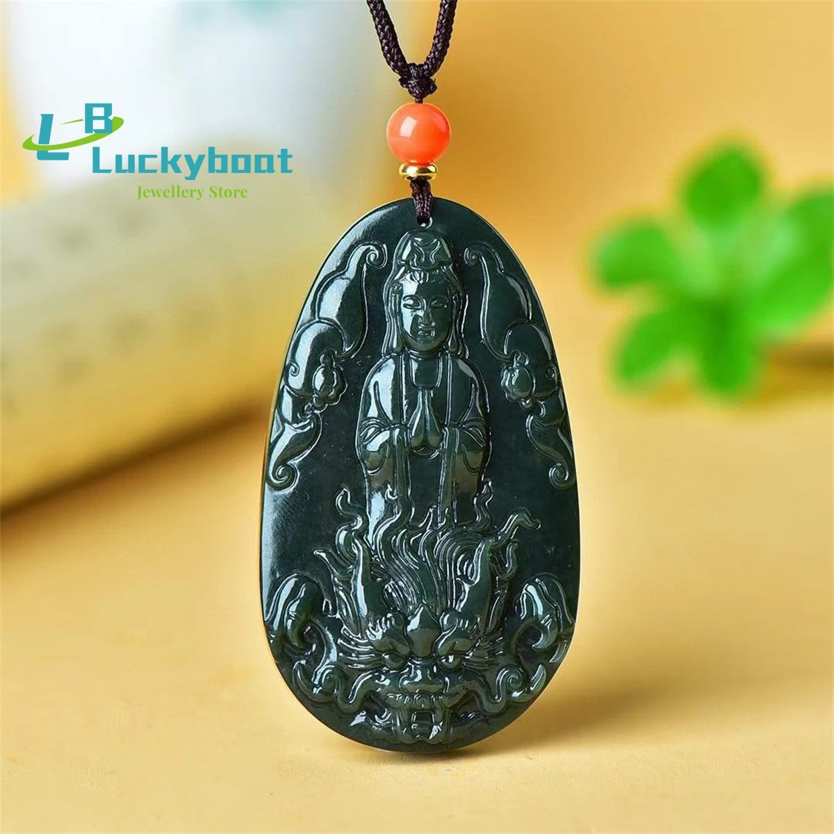 

Natural Hetian Black Jade Avalokitesvara Pendant Simple and Generous Personalized Ethnic Versatile for Men and Women