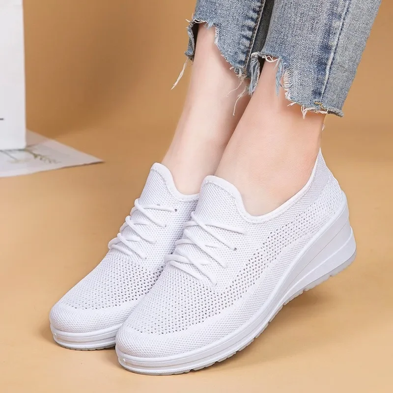 Wedges Women Shoes Mesh Breathable Flatform Sneakers Fashion Thick Sole Ladies Elevator Shoes Comfortable Outdoor Casual Sneaker