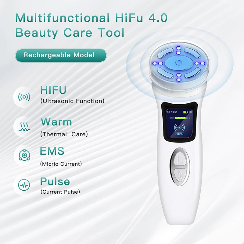 4IN1 Mini HIFU Radio Frequency Ultrasond Machine EMS Micro Current Facial Beauty Instrument Firming Skincare Anti-Wrinkle Tool