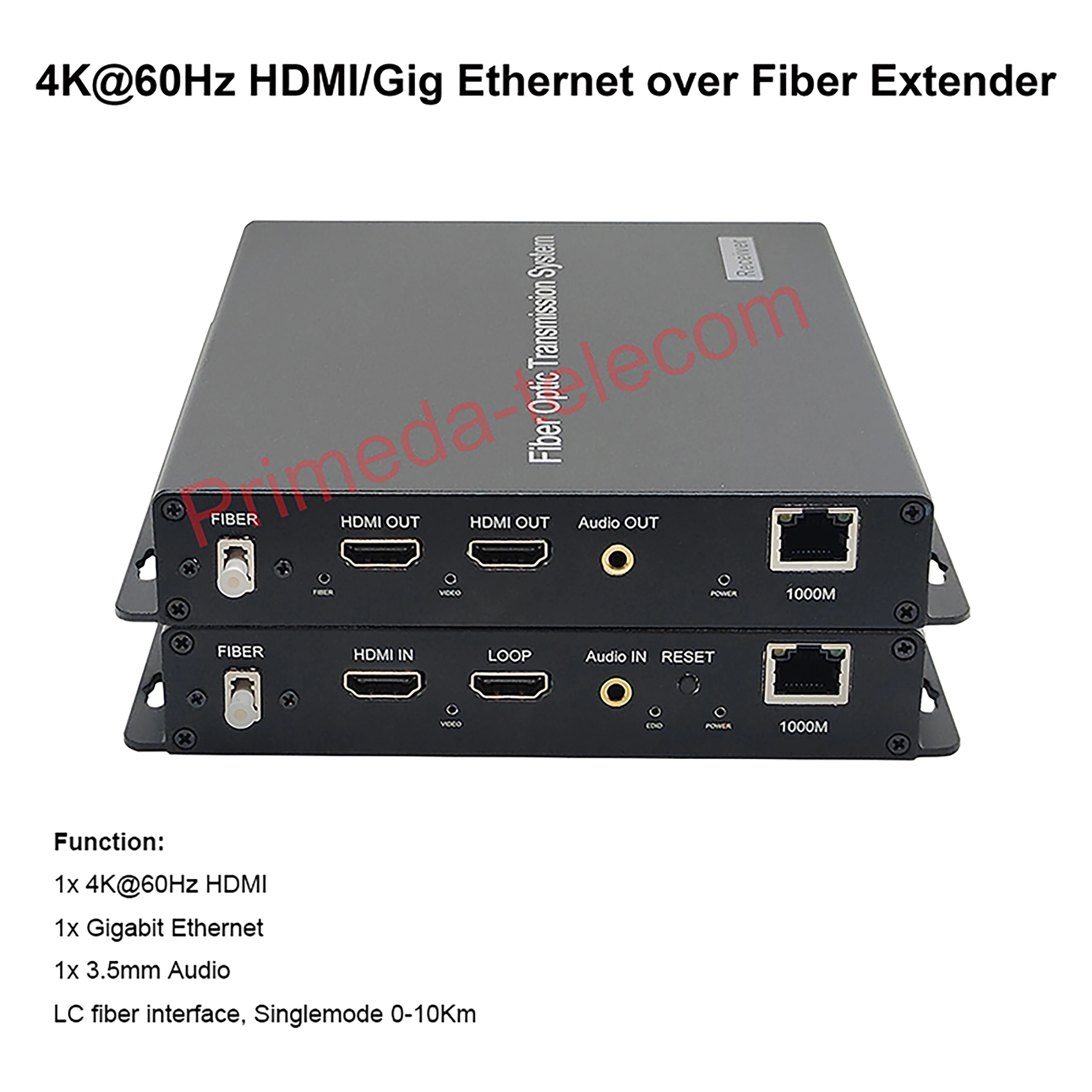 

4K 60Hz HDMI/Gigabit Ethernet/Audio Over Fiber Optic Converters LC Singlemode Up 10Km Uncompressed Lossless for Live TV/PC