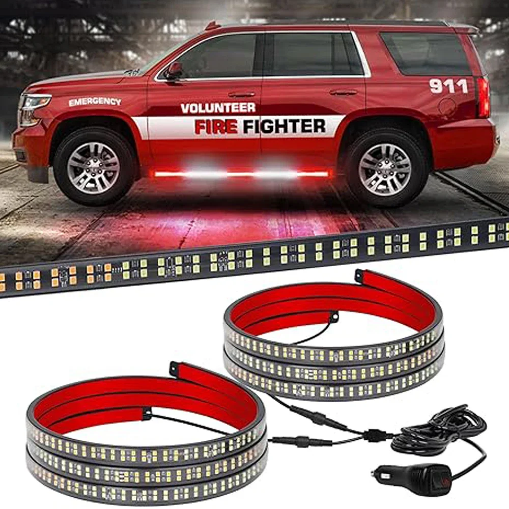 

2PCS 47/60 inch 12V IP67 Strobe Light Strip LED Car Light Red Blue Flashing Warning Safety Side Step Lights For Trucks Vehicles