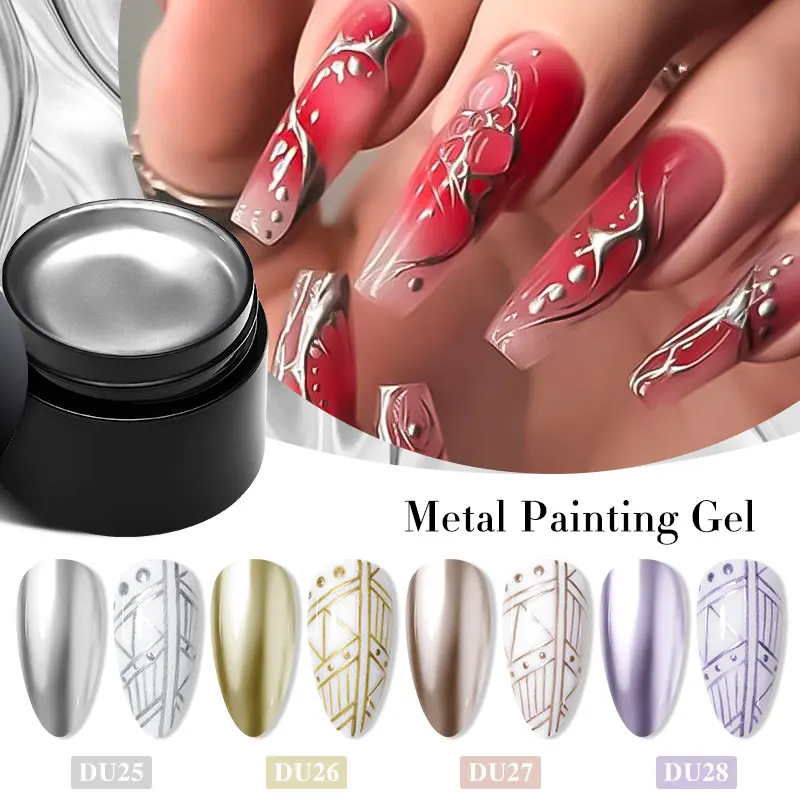 Mtssii 8ML Super Bright Metallic Painting Gel Polish Gold Silver Mirror Gel Nail Polish Flower Drawing Lines French Nail Varnish