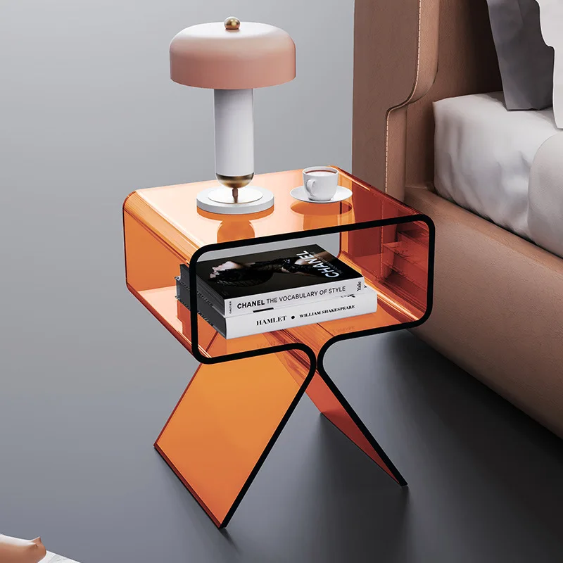 Acrylic Transparent Side Table with Storage Shelf Modern Luxury Minimalist Nightstand for Living Room Bedroom Coffee