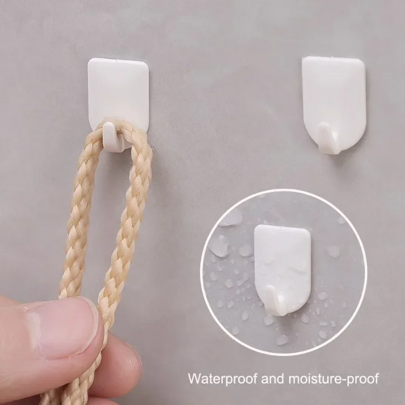 Wall Mount Small Hooks Mini Self Adhesive Plastic Hook White No Punching Door Wall Hangers Hooks for Kitchen Bathroom Storage