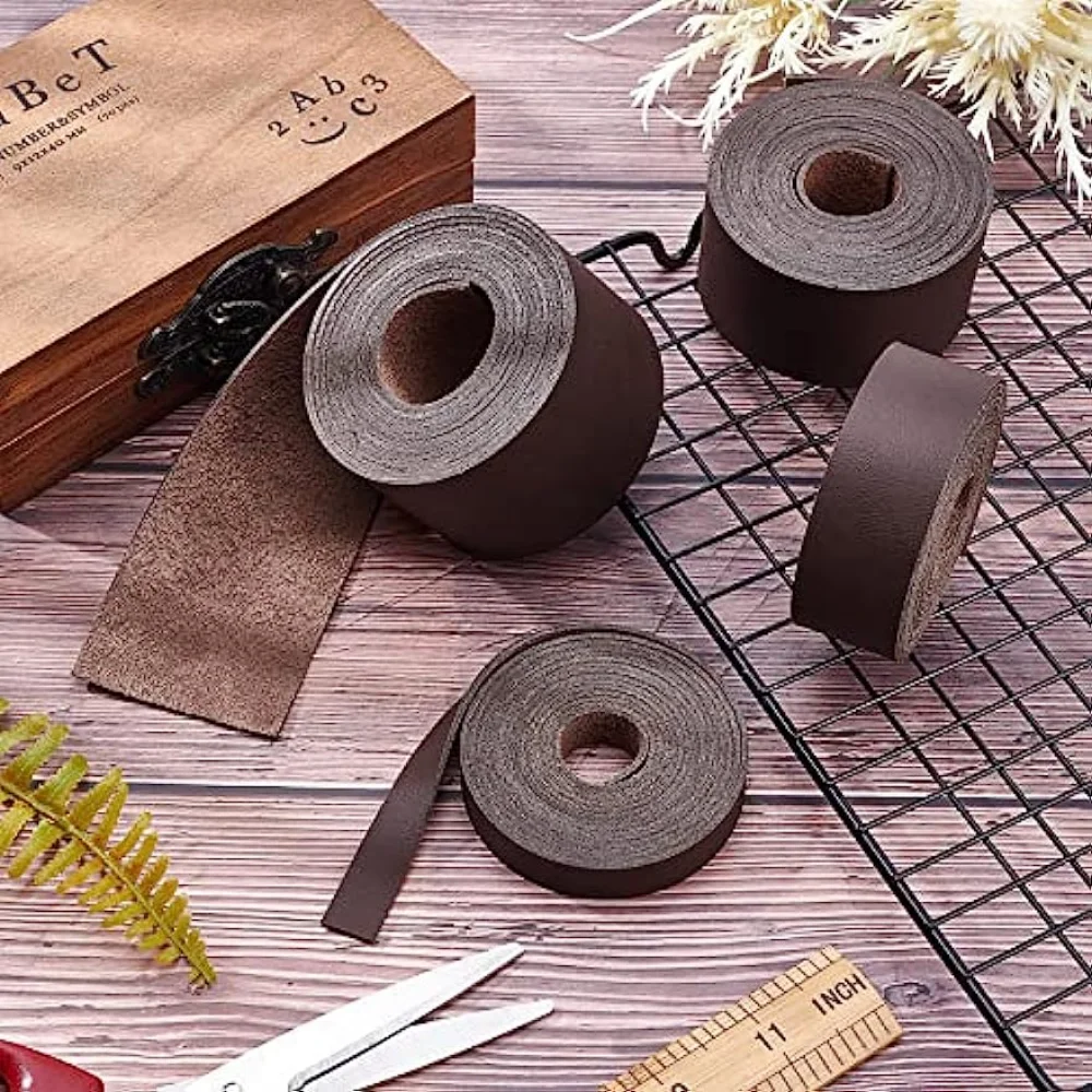 Dark Brown Genuine Leather Strap Strip 0.5Inch Wide 79 Inch Long Leather Belt Wrap 1.3mm Thick Single Sided Flat Cord for Crafts