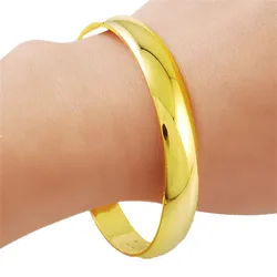 24k Gold Plated Round Bracelet Shiny Simple Women Wedding Jewelry Gift