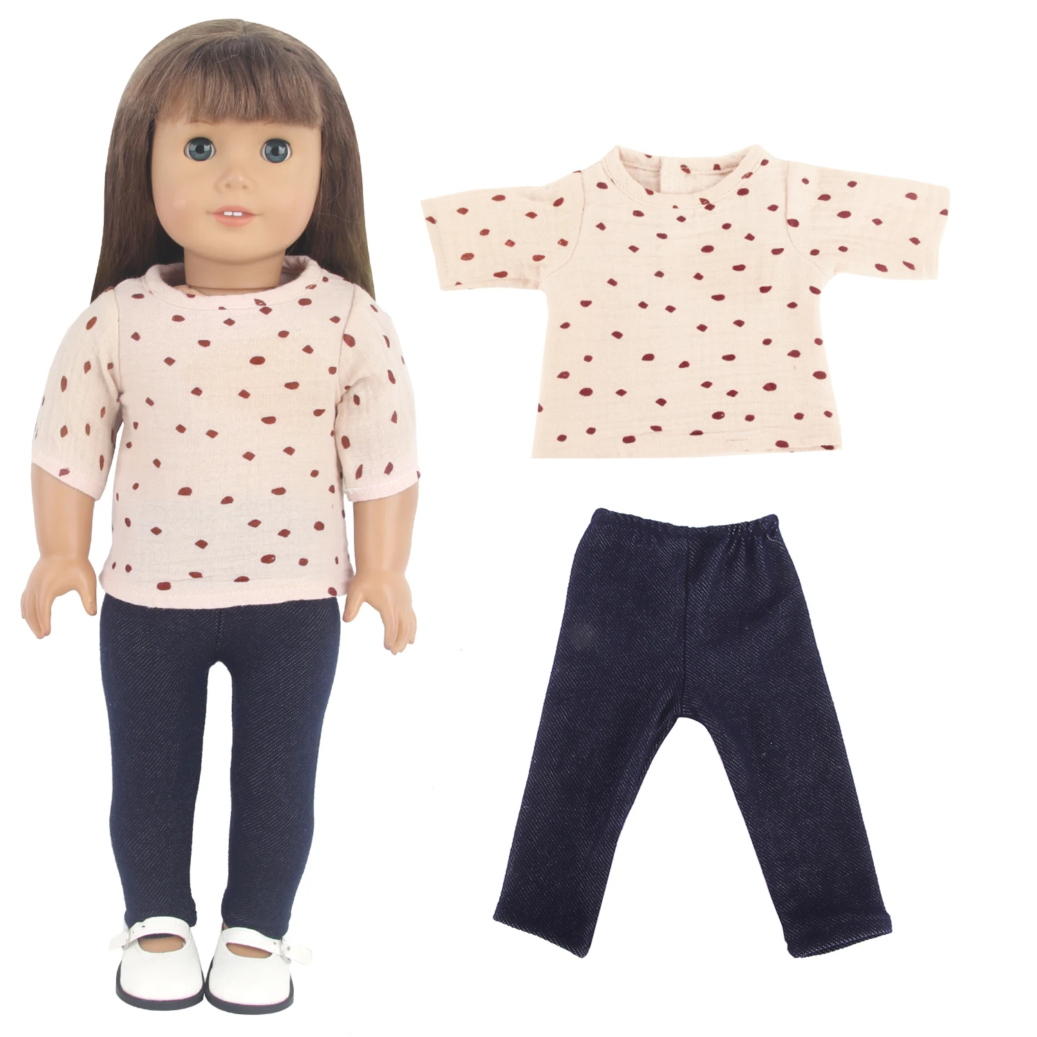 Half point short sleeved T-shirt+leggings Pants Clothes Set For 18 Inches American,43cm Baby New Born&OG Girl Doll,Girls Toy