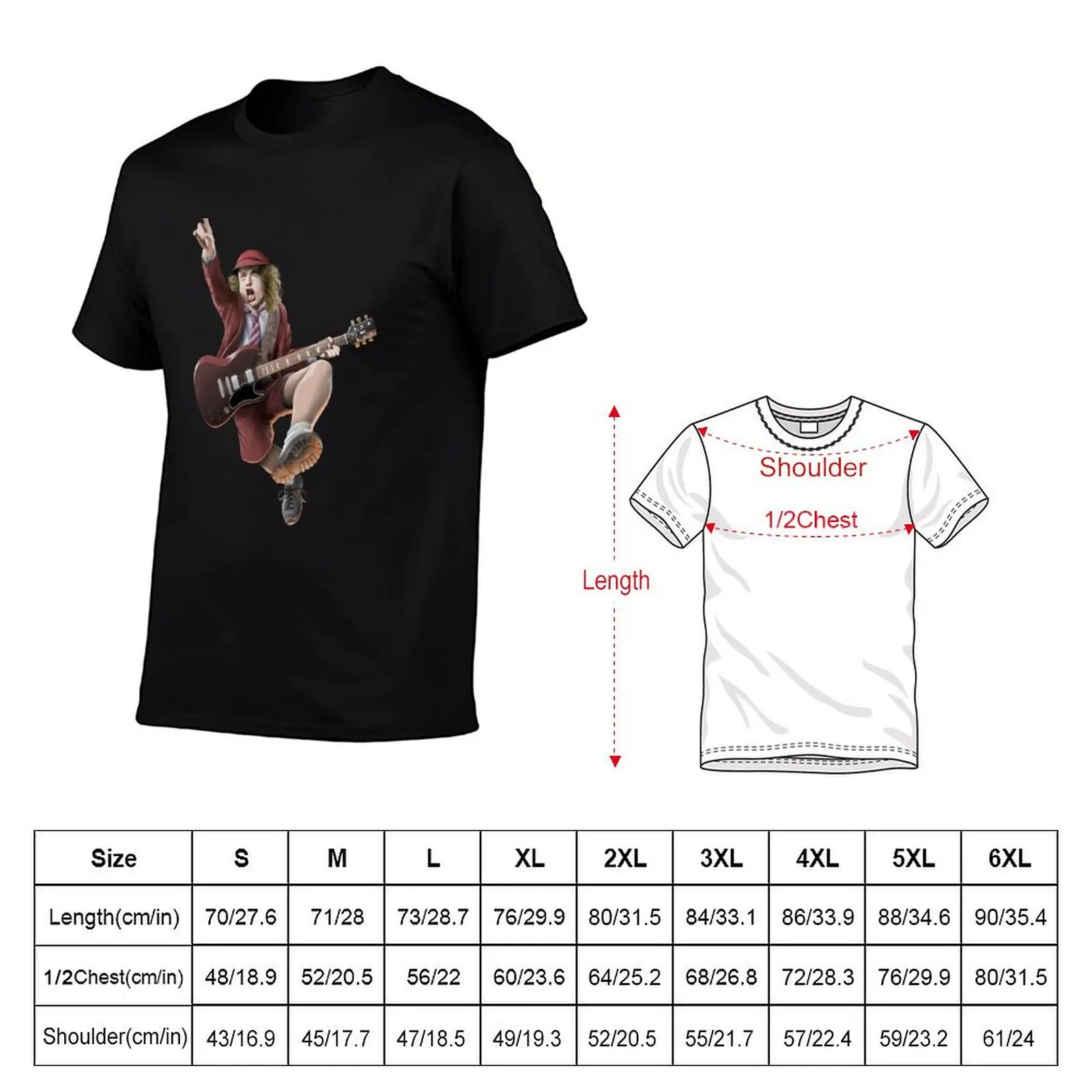 Angus Young Hard Rock Hells Bells Guitar T-Shirt man tshirt funny t shirts man t shirts for man cotton soft T-Shirt