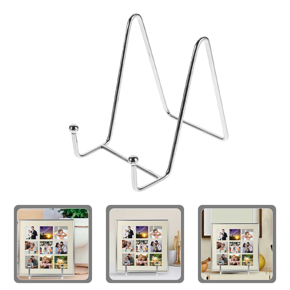 

2 Pcs Iron Photo Frame Stand Small Plate Holder Decorative Picture Easel Display Silver