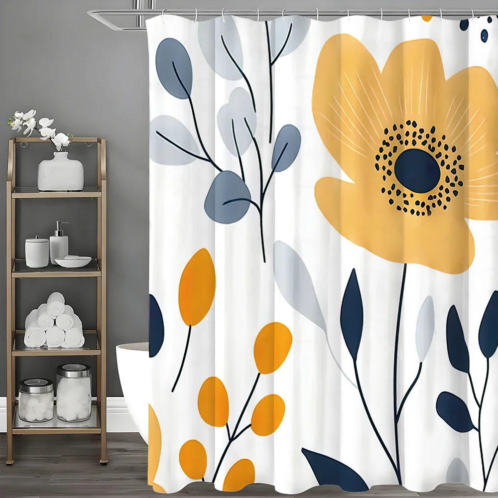 

Декоративная шторка для душа с цветочным принтом, водонепроницаемая, с крючками