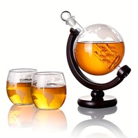 Whiskey Decanter Glass Set Crystal Globe  Whisky Vodka Sailboat in Decanter with Finished Wooden Stand Bar Tools Bartending