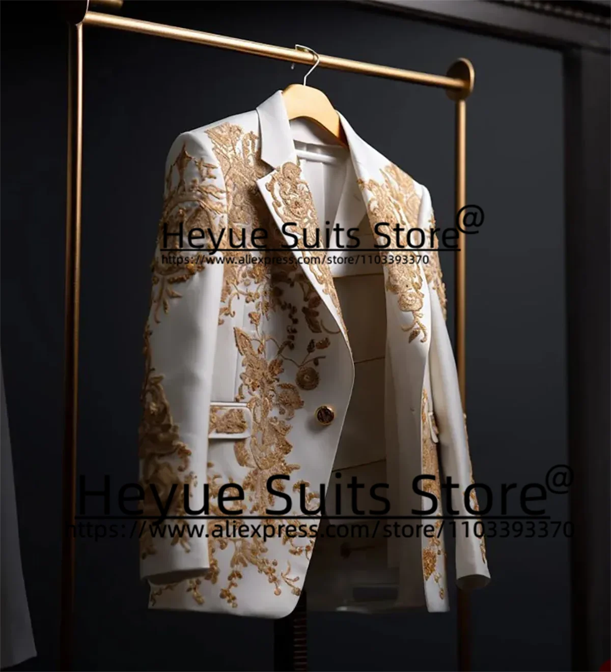 Luxuly Gold Embroidery Wedding Men Suits Tailor Made Slim Fit Groom Prom Tuxedos 2 Pieces Sets Elegant Male Blazer Costume Homme