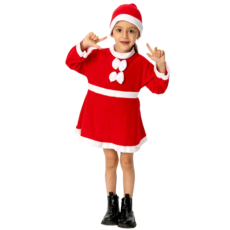 مجموعة بدلة سانتا كلوز الحمراء للعام الجديد مع قبعة أزياء تنكرية للأطفال والبنات والأطفال مجموعة فستان حفلات عيد الميلاد الفاخرة