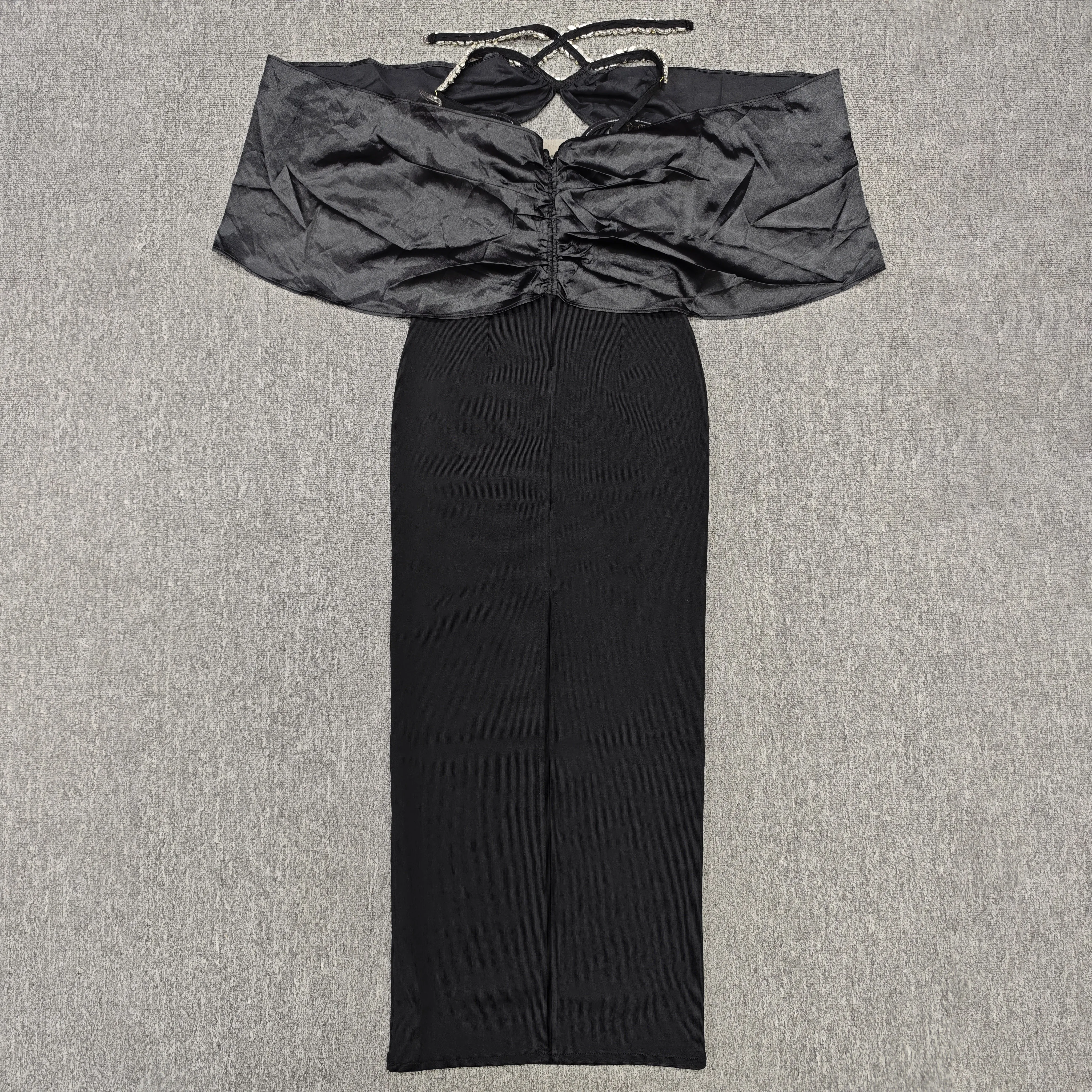 Modieuze sexy bodycon-jurk met zwarte pailletten en riem Trendy strakke wikkeljurk Nieuwe collectie avondjurk voor dames