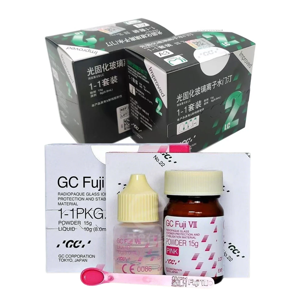 

Original Japen GC Glass Ionomer Cement Fuji II LC Reinforced Light Cured Dental Restorative Fuji VII Radiopaque Bonding Material