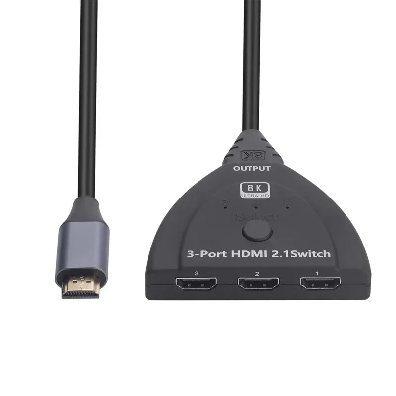 HDMI2.1 3 in 1 출력 스위치 케이블 3포트 스위처 선택기는 PS4/5 게임 콘솔 PC용 DTS/Dolby/HDCP2.3,8K@60Hz HDMI 2.1을 지원합니다.