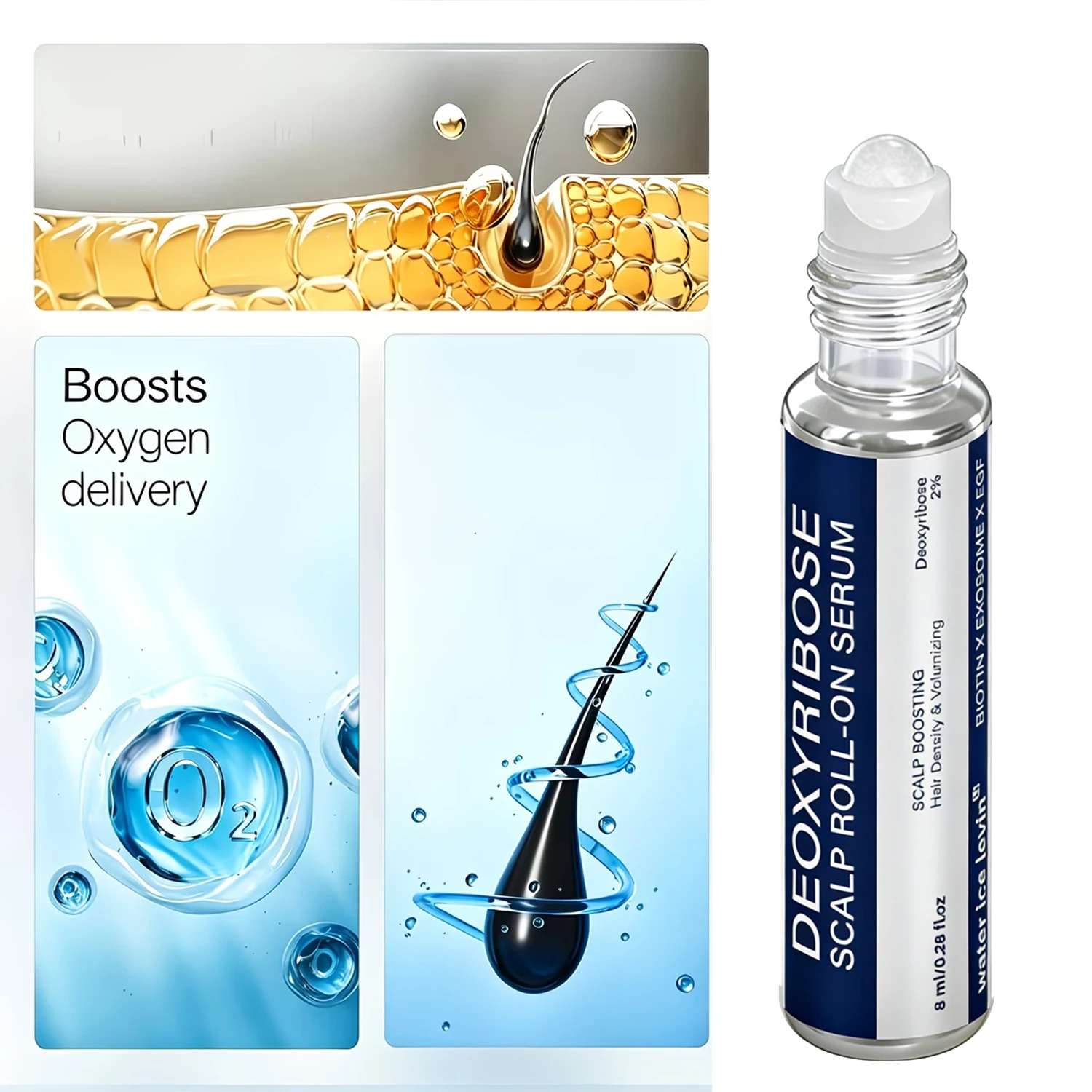 Roll‑on Deoxyribose Hair Serum Biotin Exosome EGF Scalp Boosting Treatment Gentle Formula For Sensitive Scalp Volumize Thin Hair