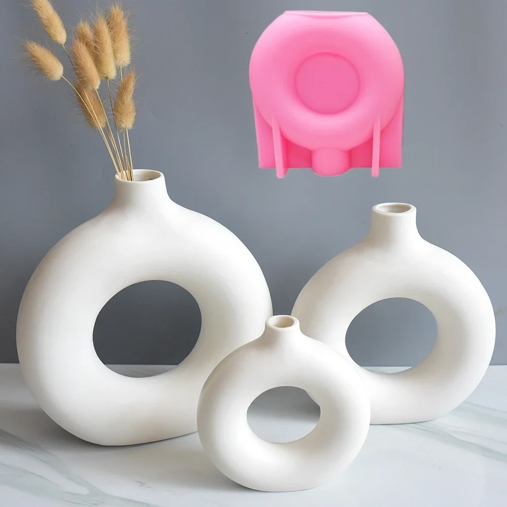 DIY 14-24cm large middle small circular vase resin silicone mold donut vase concrete cement mold gypsum silicone mold home decor