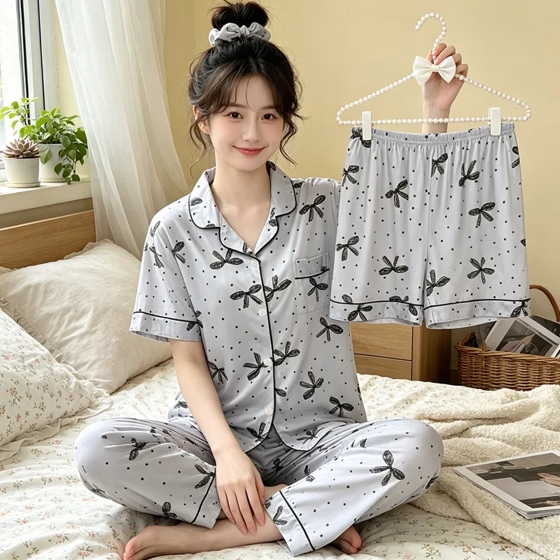 

Women's Vintage-Style Striped Pajamas: New Summer Collection—short-Sleeve Top and Shorts, Casual Loungewear, Women's Summer Set