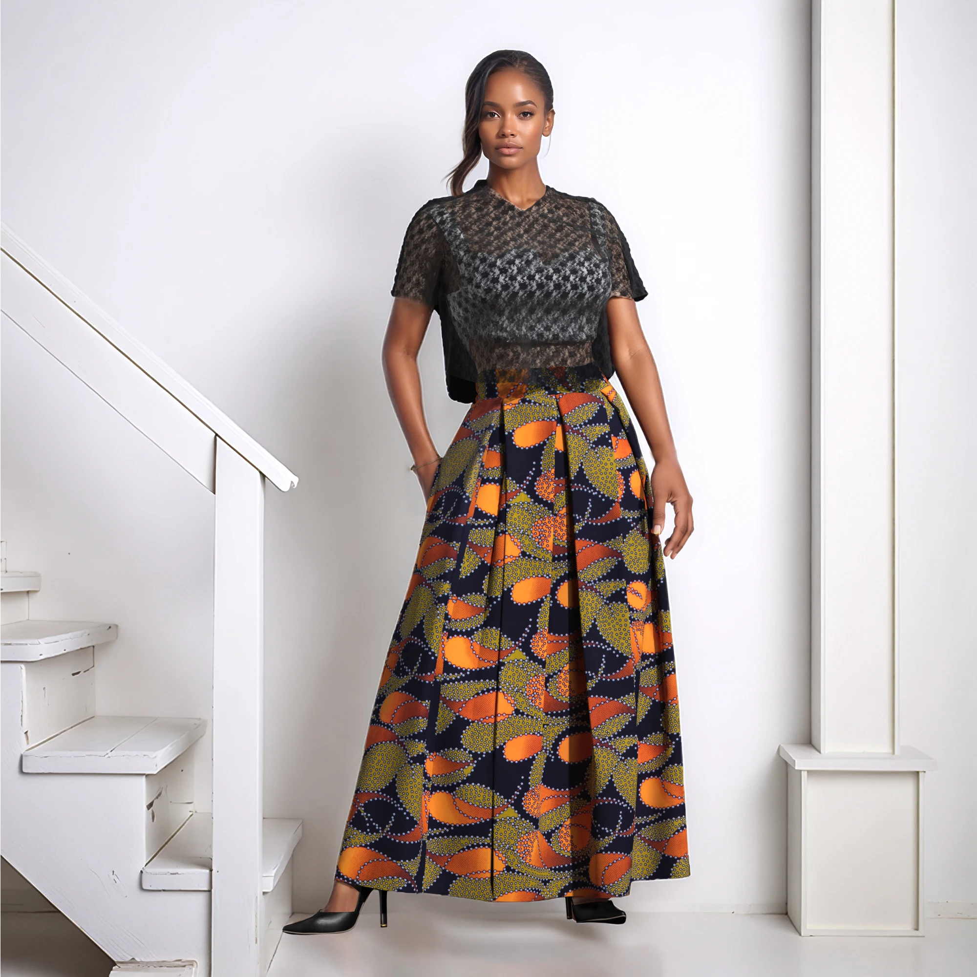 

BintaRealWax Африканский восковой принт Женские юбки Базен Большие размеры Африканская одежда Дашики Юбка Kg1213