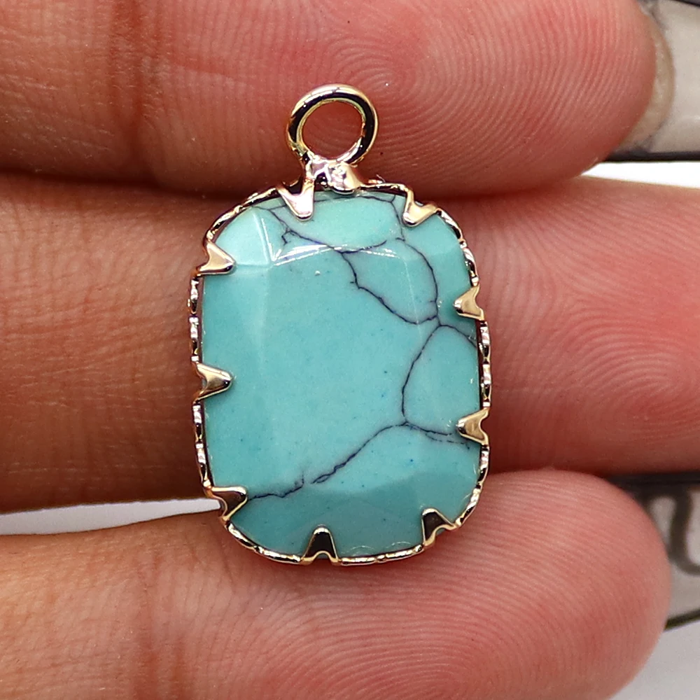 

13x21mm Natural Stone Polished Picture Stone Rectangular Geometry Single-Hole Rimmed Amazonite Pendant DIY Jewelry Accessories