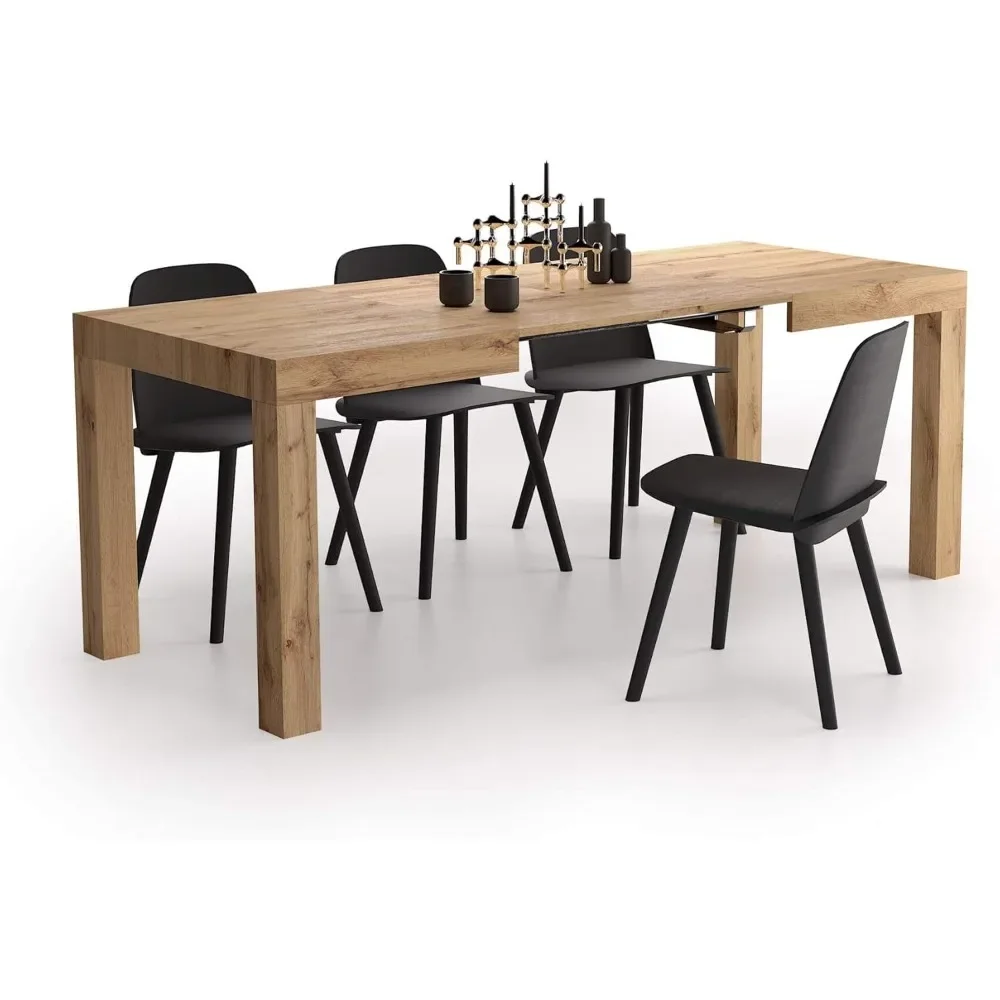 Dining Table First Extendable Table, 47,2(77,6) x31,5 in, Rustic Oak, for 6-8 People, Expandable   Kitchen, Living Room