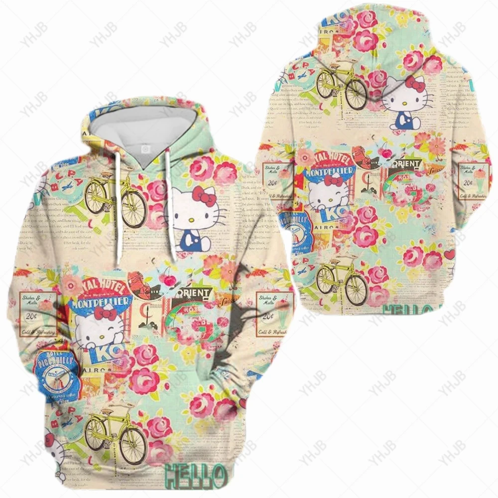 2024 New Hello Kitty 3D printed hoodie Fall and spring can be popular women\'s hoodie hip hop super cute hoodie sweatshirt