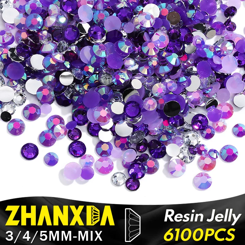 6100pcs מעורב סגול ויולט שרף ג 'לי Ab עגול Flatback Loose Rhinestones עבור כוסות מלאכת אביזרי אין תיקונים