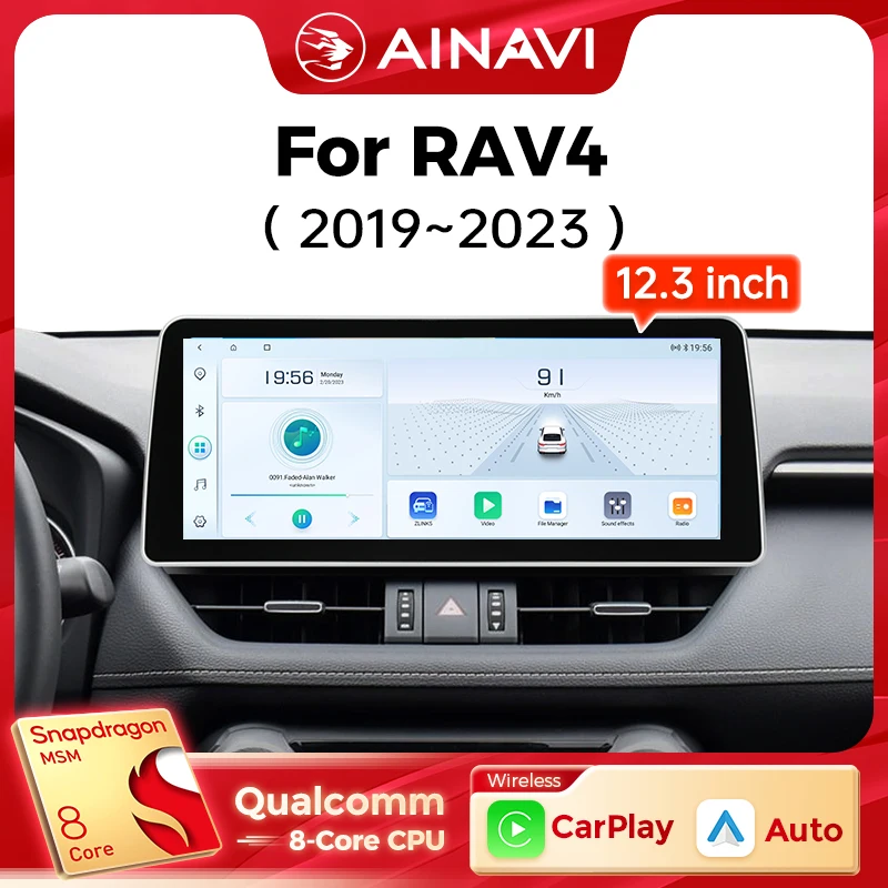 Ainavi 12.3 Inch For Toyota RAV4 RAV 4 2019-2023 Wireless Carplay Android Auto Radio Car Multimedia Player