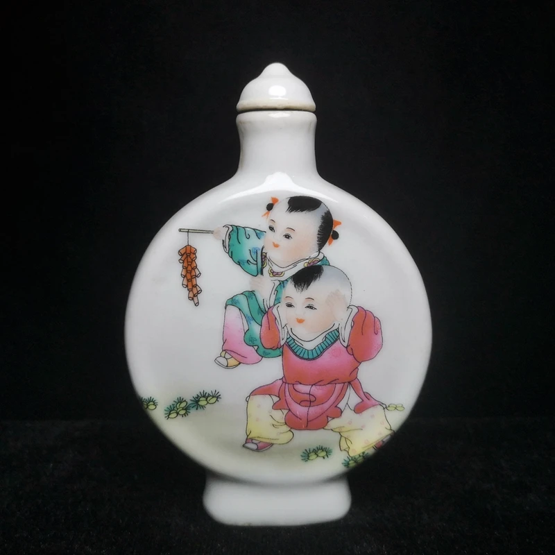 YIZHU CULTUER ART Size 10 × 6.7 cm Chinese Porcelain Porcelain Painting Boy Lad Snuff Bottle ionOld Decoration Gift Collection