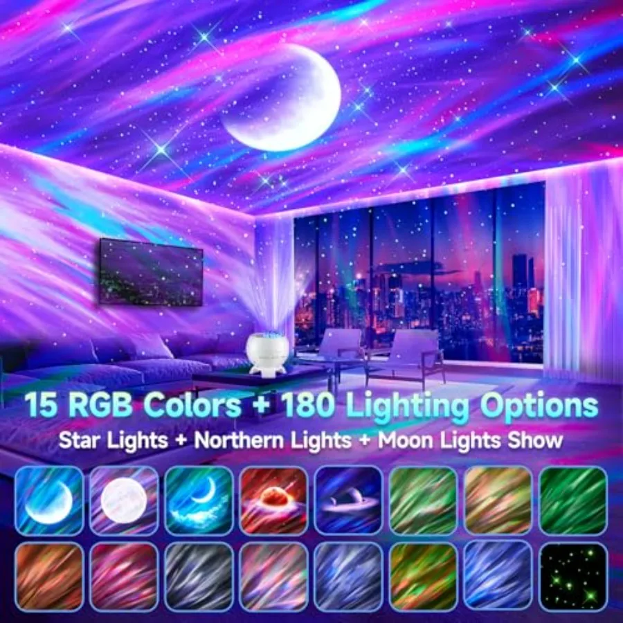 Galaxy Projector Northern Lights Projector, 180 Lighting Modes Galaxy Light Projector, 15 Noiseandtooth Northern Lights Project