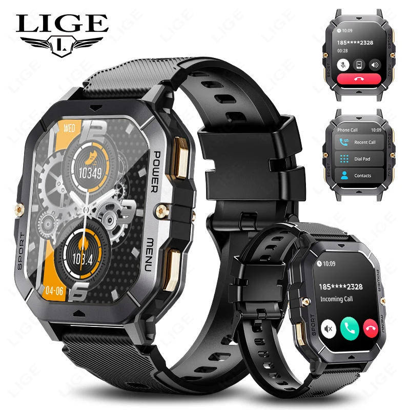 

Военные умные часы 2,02 дюйма HD с большим экраном 410 мАч, мужские спортивные наручные часы на открытом воздухе, Bluetooth-монитор здоровья, женские умные часы