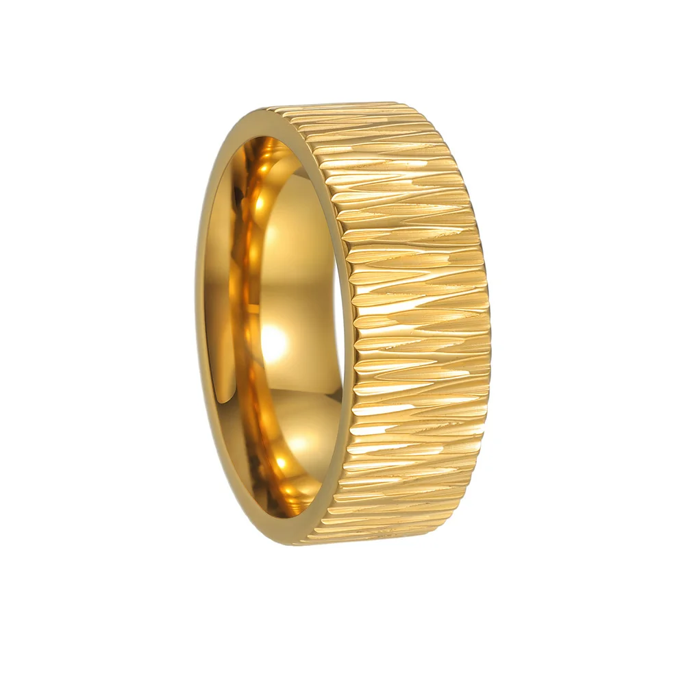 Diagonaler Rillenring für Männer, goldfarben, Edelstahl, strukturiertes Band, gerillter Statement-Ring, geometrischer linearer Schmuck – Detail 5