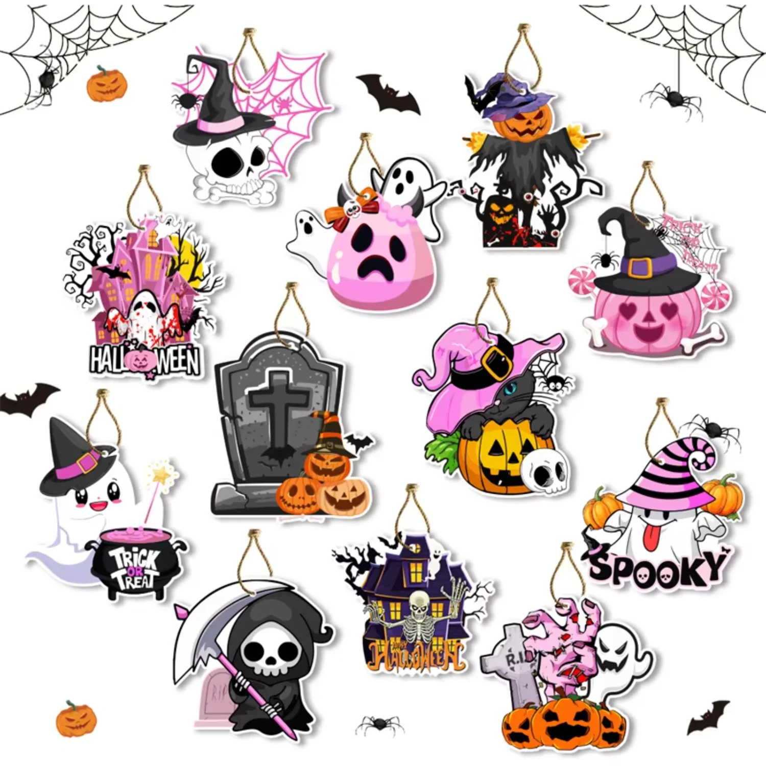 

8Pcs/Set Halloween Ornaments Tree Lovely Decorations Hanging Sign Happy Pumpkin Witch Gosht Decorative Holiday Party Decor