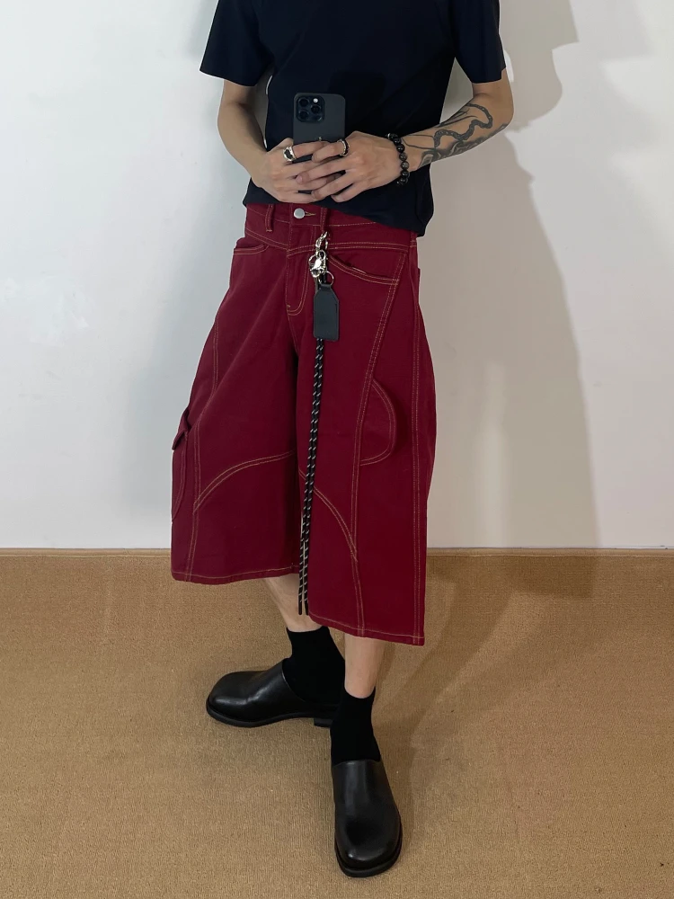 

American Retro Deconstructed Jeans Shorts Multi-Pocket Workwear for Men And Women Design Sense Seven-Foot Jeans Shorts