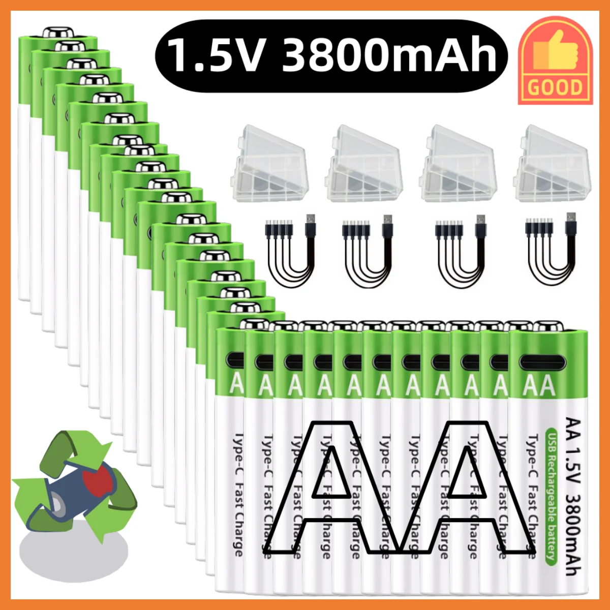 2026 حار ليثيوم أيون AA بطاريات قابلة للشحن USB ليثيوم أيون 3800 مللي أمبير 1.5 فولت AA بطاريات قابلة للشحن + كابل بيانات وصندوق تخزين