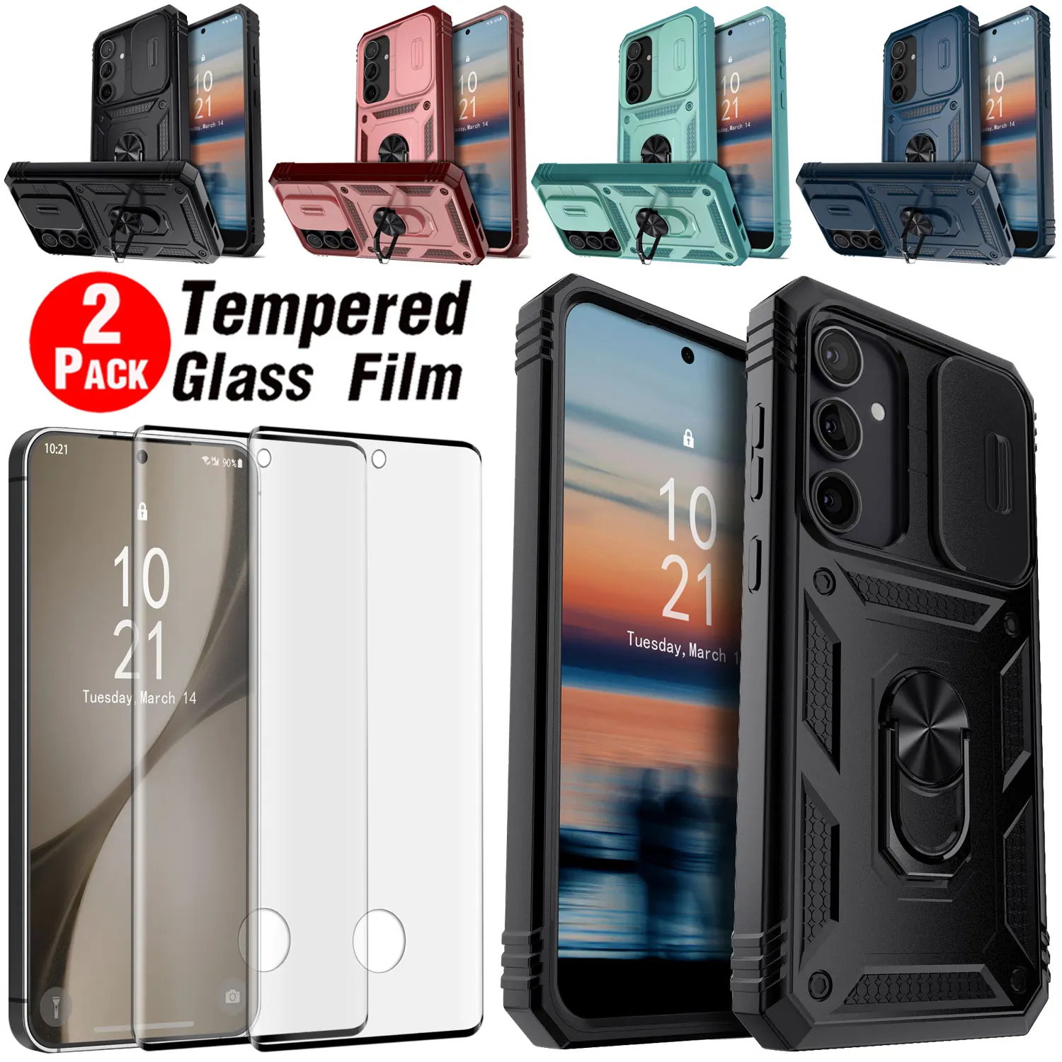 

Для Samsung Galaxy S24/FE/Ultra/Plus защитный чехол для объектива с кольцом-подставкой + 2 шт. прозрачные защитные пленки из закаленного стекла