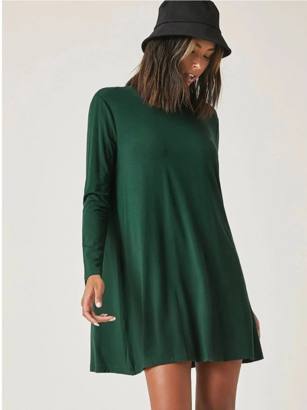 Printemps nouveau rond Ne couleur a-ligne ample Faion longue Sve Dr T-shirt jupe femmes doux Polyester mélange Dr