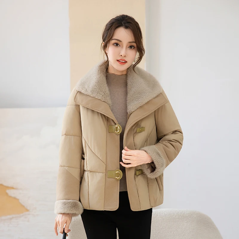 معطف Jaet نسائي فضفاض مناسب من القطن من Faionable Thiened ort بياقة كبيرة لشتاء 2025 وصل حديثًا من القطن للتخسيس... #3