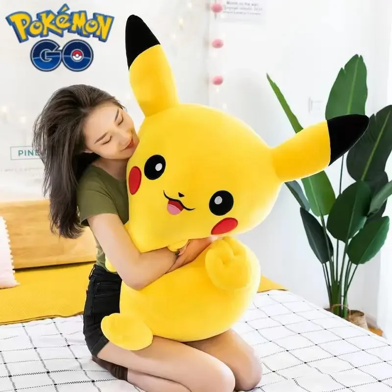 Peluches de Pikachu sonriente de 25/40CM, muñeco de peluche de dibujos animados de Anime, adorno Kawaii, muñeco suave y cómodo, juguete para niños, regalo