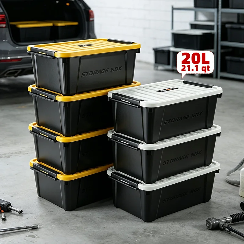 EKOA 20L/21QT Heavy Duty Storage Box with Lid, Stackable Plastic Storage Bins with Secure Latches & Reinforced Handles
