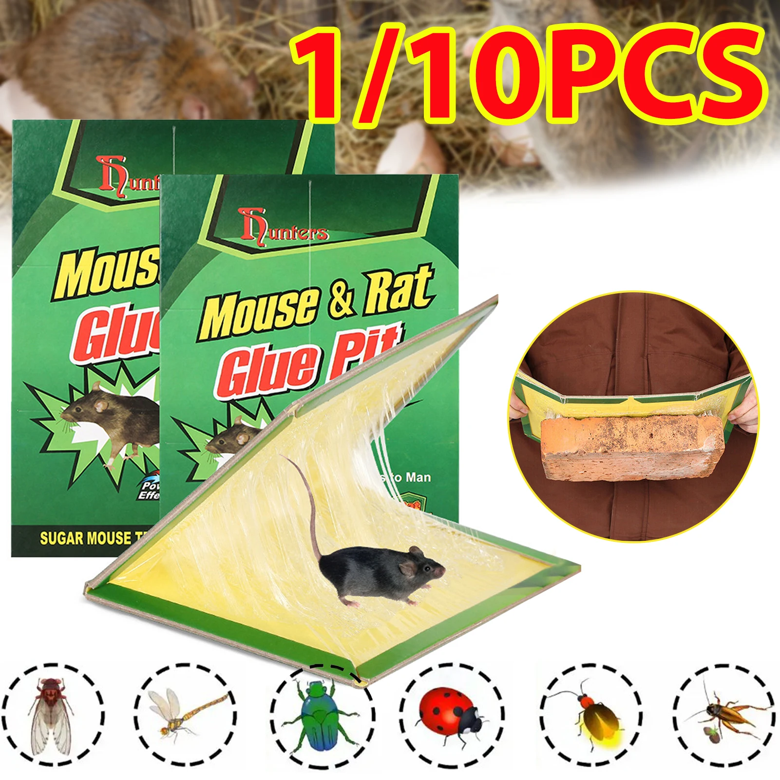 1/10Pcs Catch Mouse Insect Glue Trap,Mouse Traps Sticky Pest for Catching Bugs,Rats Rodents,Non Toxic Pre-Baited Glue Boards