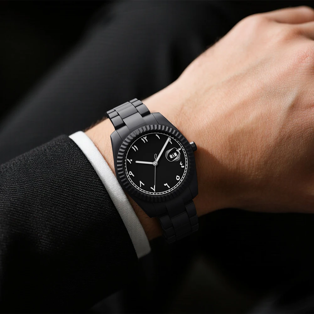 Merkhorloges voor heren Arabische cijfers Horloges Quartz-horloges voor heren Datum Lichtgevende datum Kalenderhorloges Waterdicht