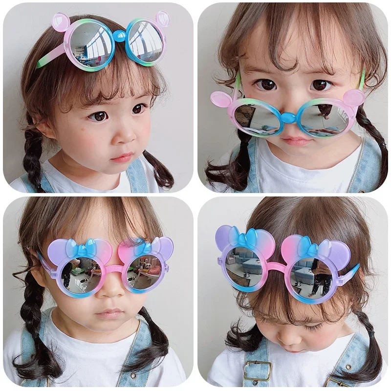 Disney gafas de sol de Minnie Mouse para niños, gafas de princesa con dibujos animados de Mickey Mouse, protección UV, accesorios de arco, regalos para niños