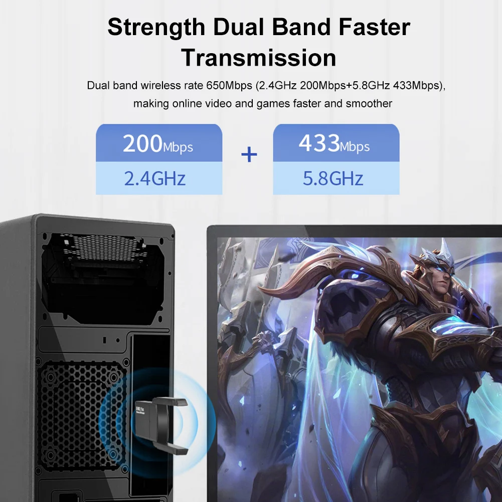 Adattatore WiFi USB 5G/2.4G Dongle WiFi adattatore Wireless Drive Dual antenne gratuite rotazione 180 per PC Windows Vista/XP/Win7/8/10/11