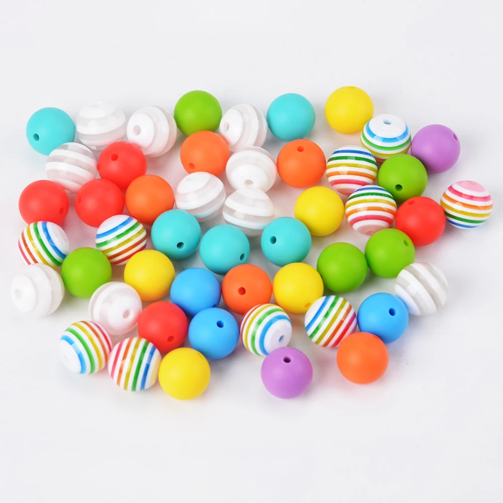 LOFCA 15mm 50pcs/lot Striped acrylic beads/silicone safety round teeth jewelry treasure teething beads DIY