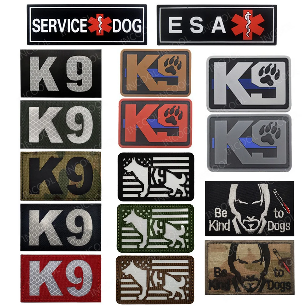 K9 Service Dog Be Kind to Dogs Patches IR Reflective Fastener PVC Rubber Embroidered Appliqued