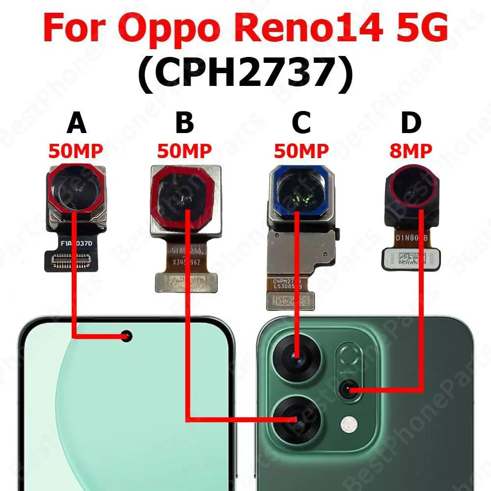 Rear Front Camera For Oppo Reno14 Reno 14 5G (CPH2737) Backside Facing Frontal Selfie Back Camera Module Mobile Phone Parts
