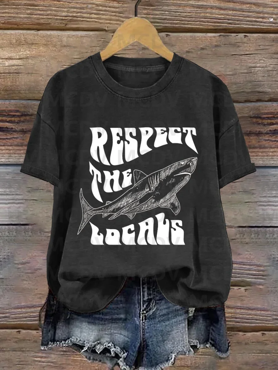 

Respect The Locals Shark Marine Life Conservation Art Print T-shirt 3D All Over Printed Women's T Shirts